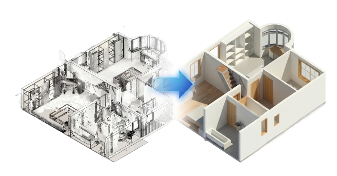 Modern 3D BIM wireframe building illustration